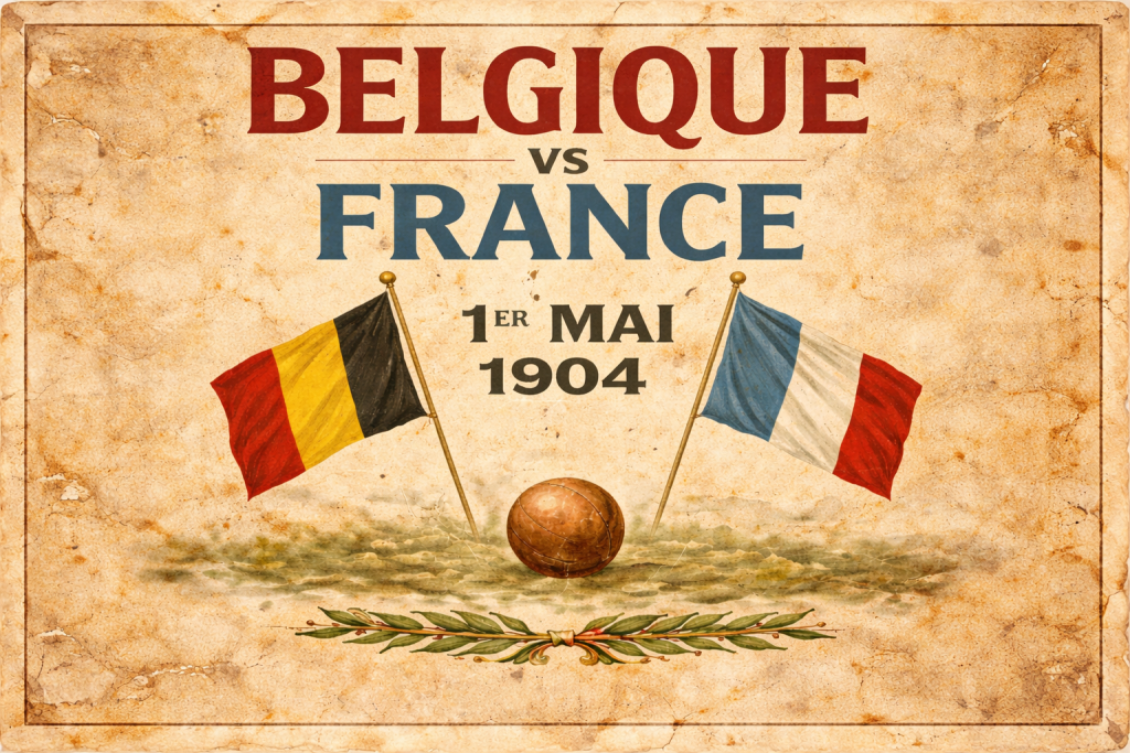 Een poster van de eerste interland van België tegen Frankrijk in 1904.