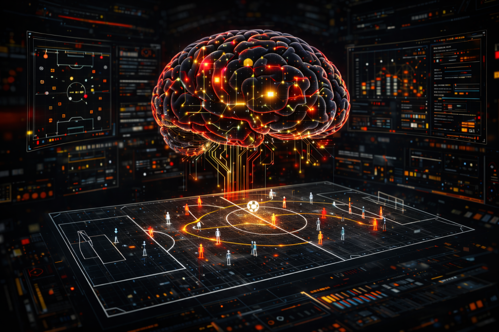 Een brein dat data op een holografisch voetbalveld laat verschijnen.