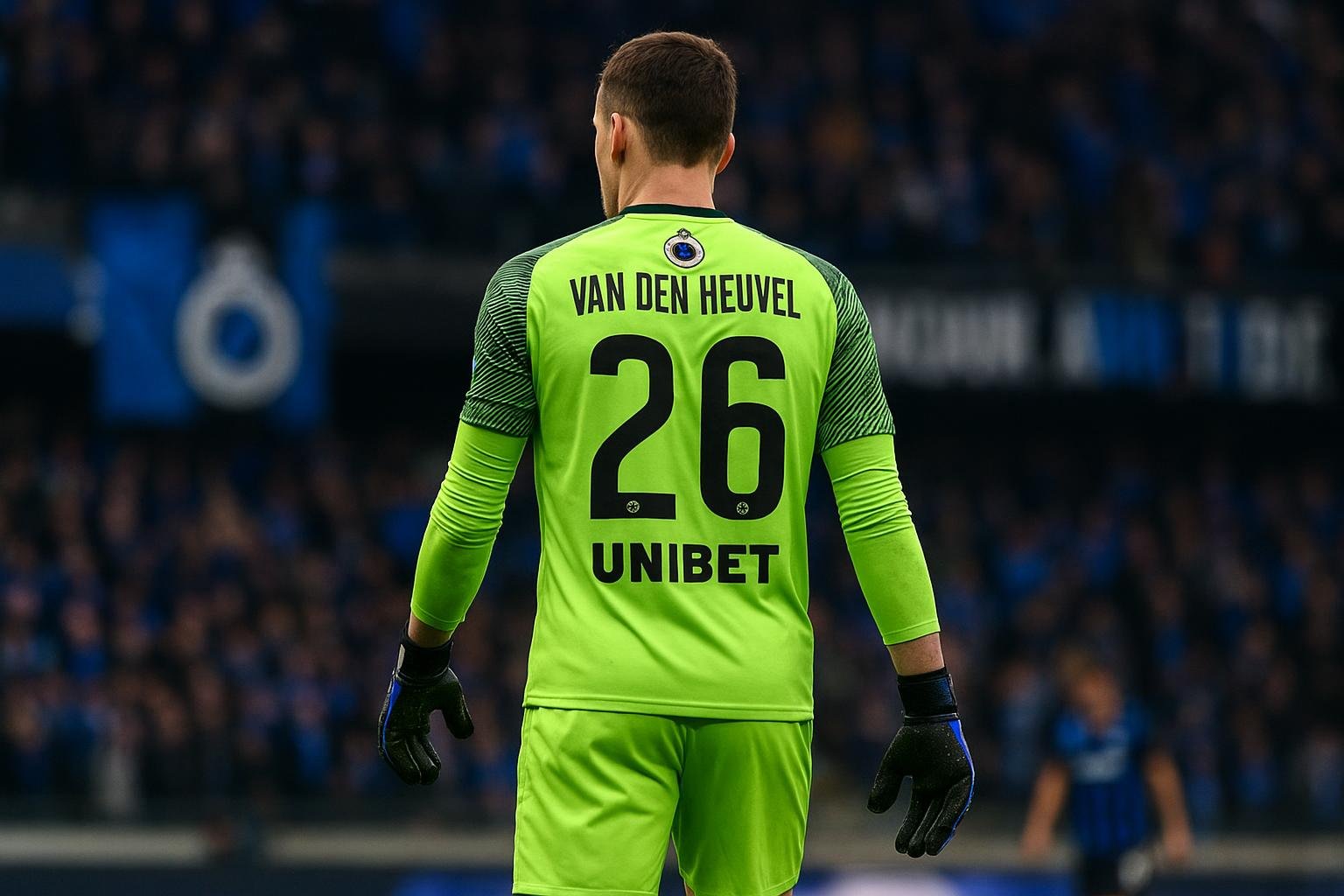 Dani van den Heuvel in actie als doelman van Club Brugge tijdens een wedstrijd