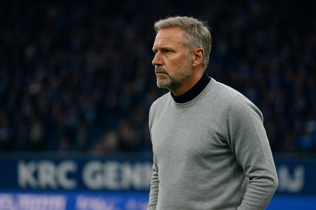 fink-onder-druk-krc-genk-krijgt-bibout-kans Thorsten Fink geconcentreerd langs de lijn bij KRC Genk