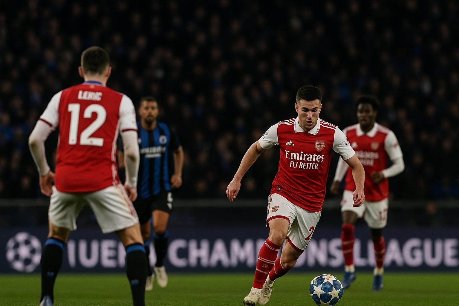 Spelmoment tijdens de Champions League-wedstrijd tussen Club Brugge en Arsenal