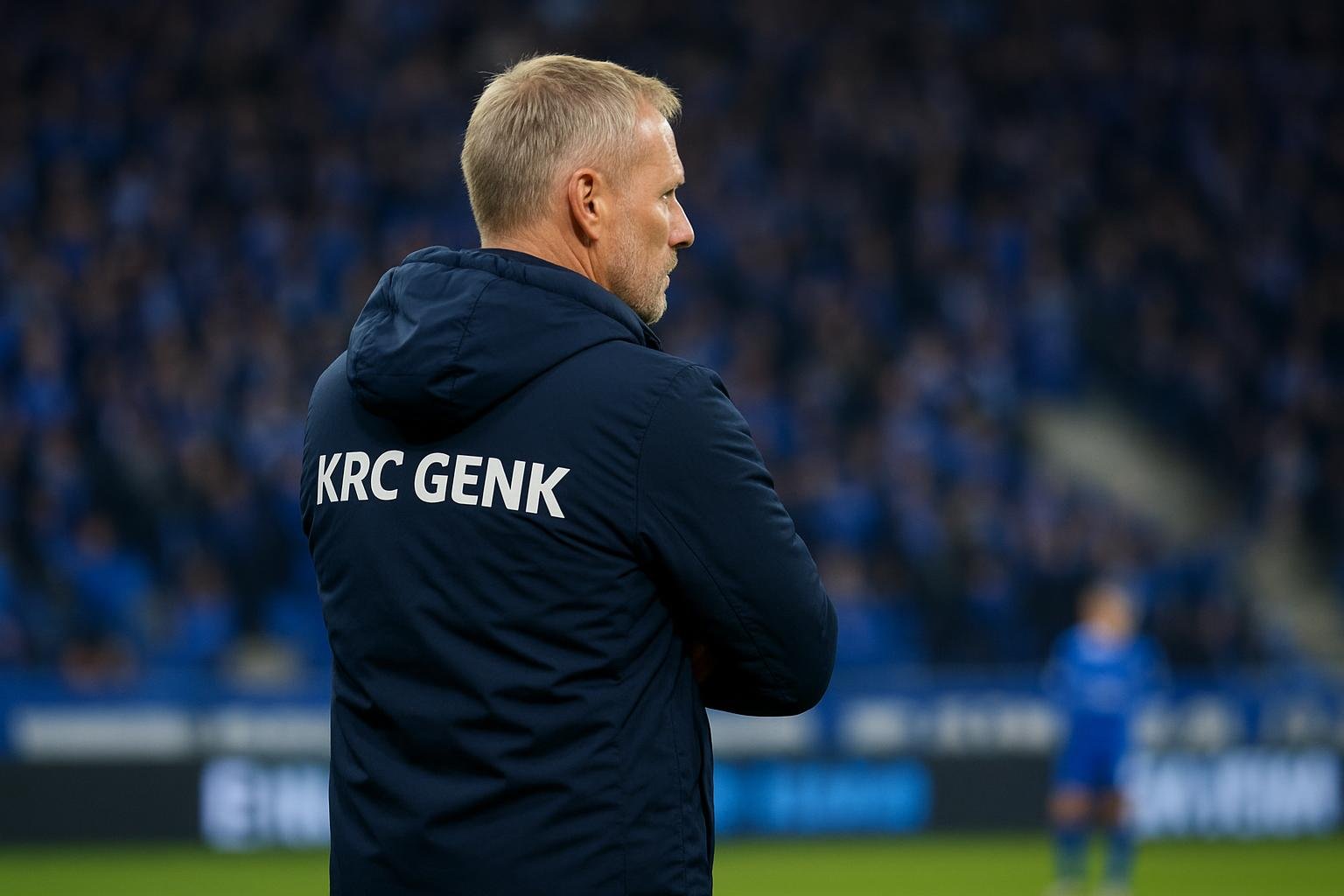 Thorsten Fink geconcentreerd langs de lijn bij KRC Genk