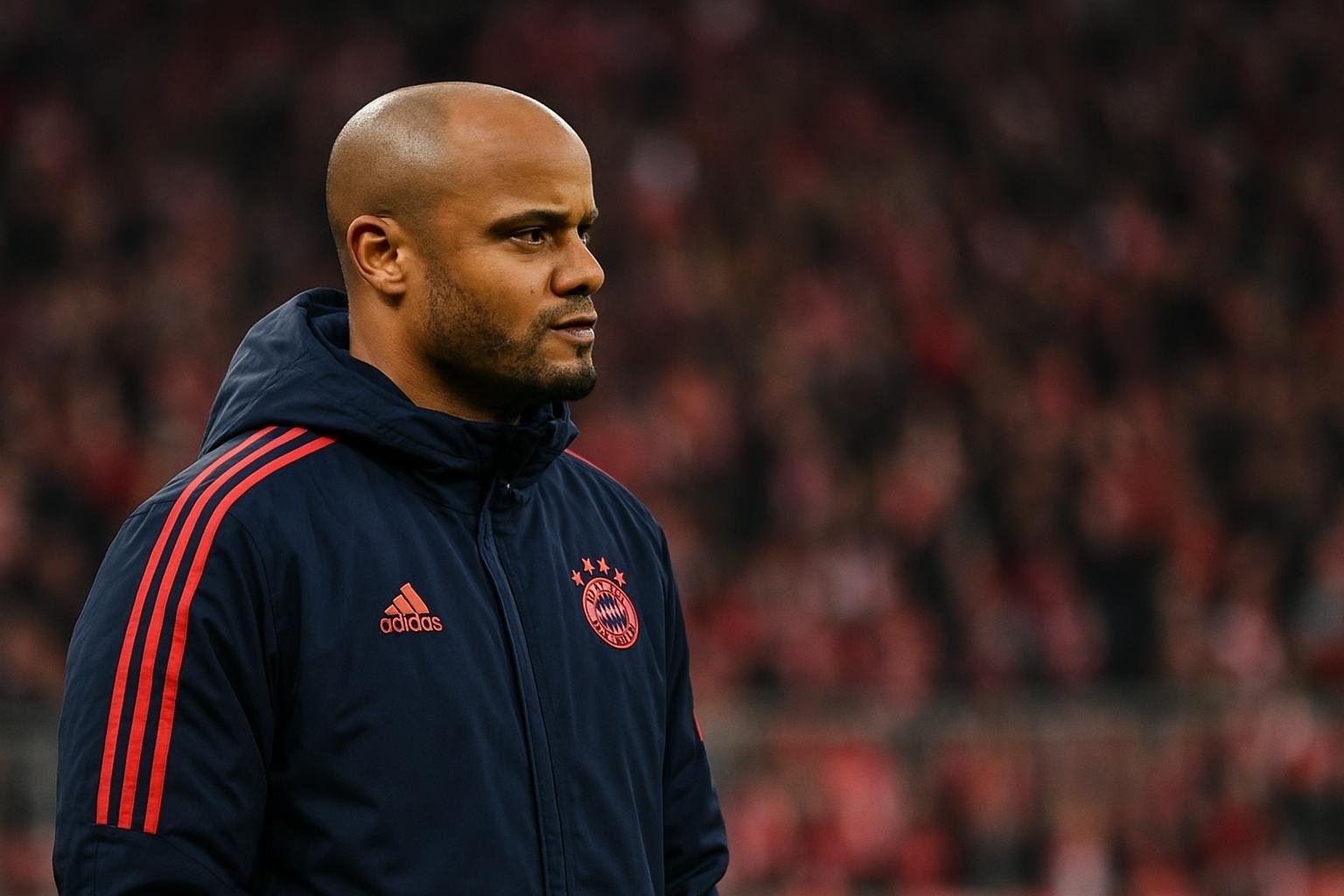 Vincent Kompany geconcentreerd langs de lijn bij Bayern München