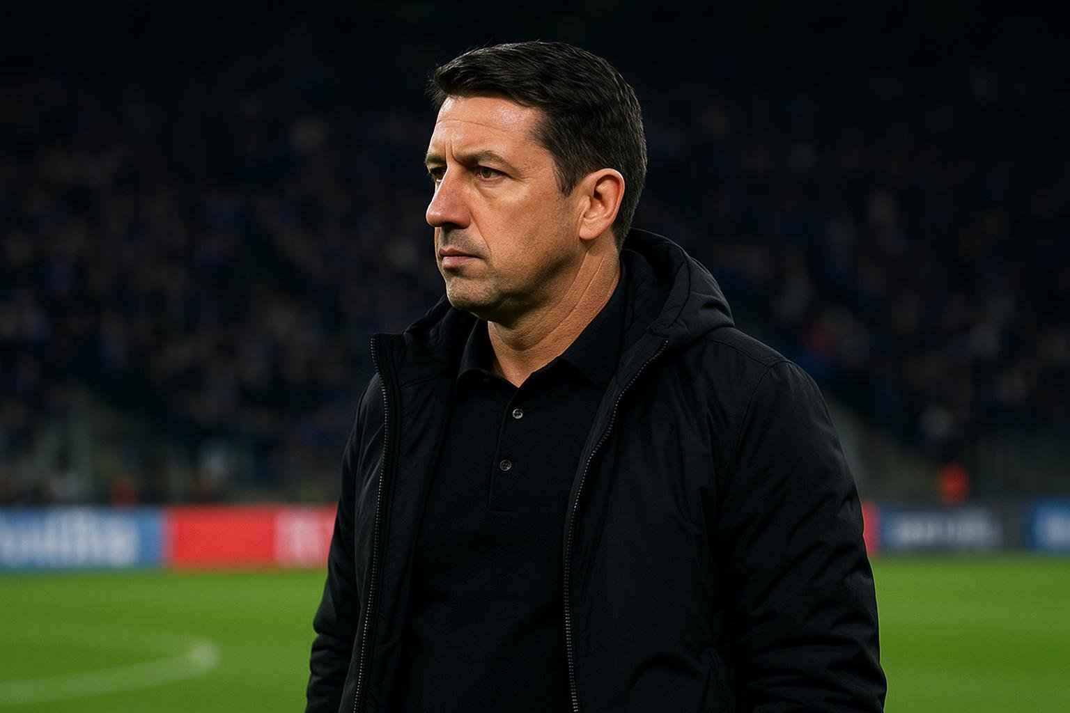 Besnik Hasi geconcentreerd langs de lijn bij RSC Anderlecht tijdens een wedstrijd