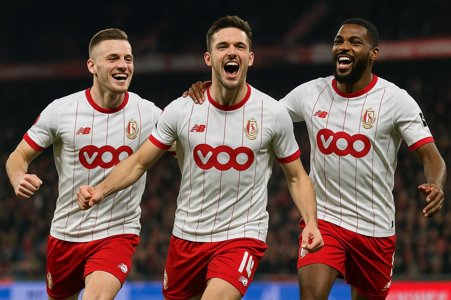 Spelers van Standard vieren een doelpunt voor eigen fans