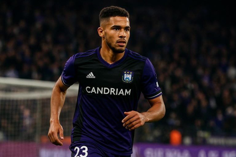 Nathan-Dylan Saliba in actie voor Anderlecht tijdens een wedstrijd