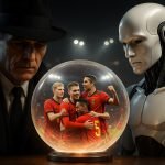 Jonge Belgische voetballers in rood tenue die samen vooruitkijken in een stadion
