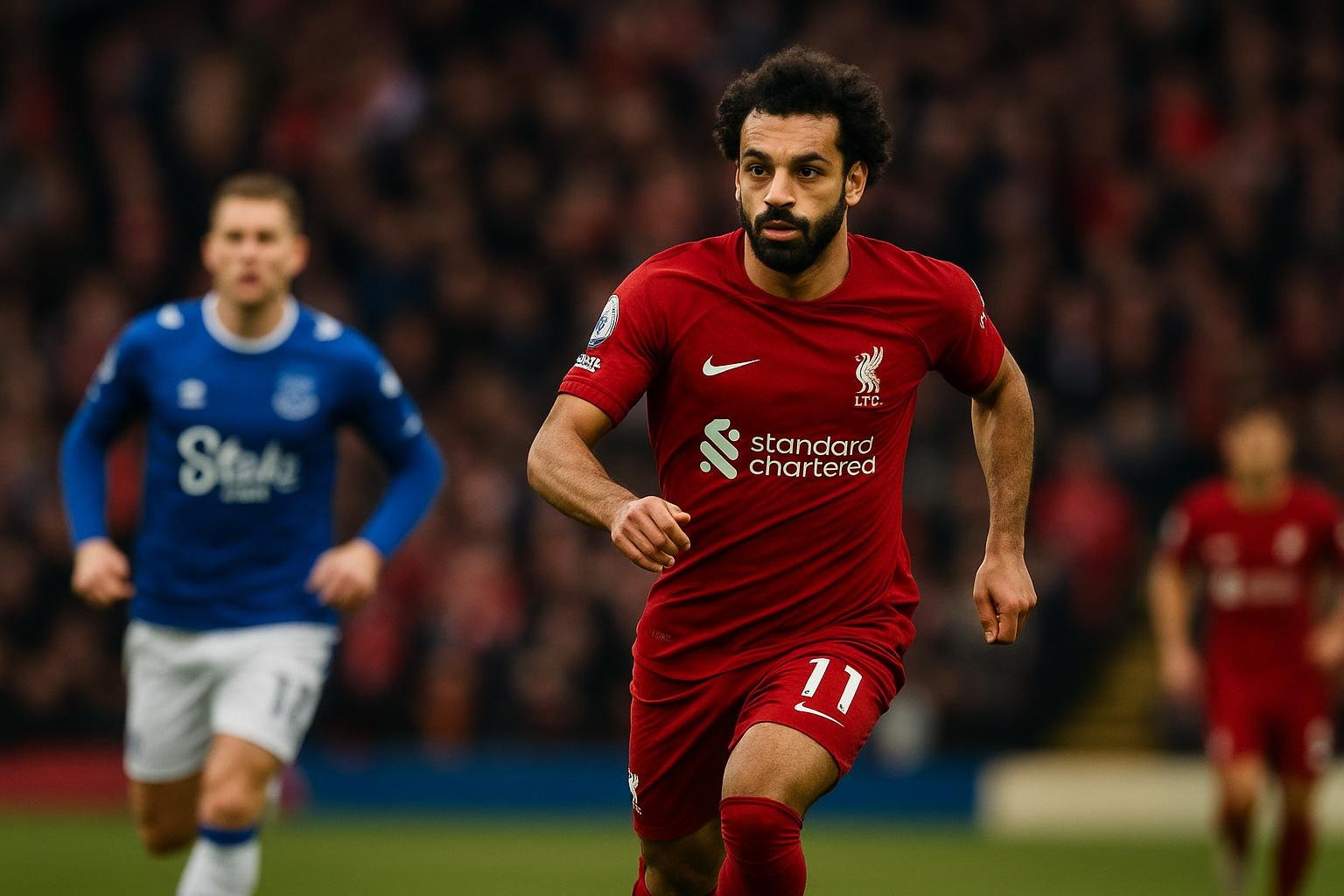 Mohamed Salah in actie voor Liverpool FC tijdens een wedstrijd