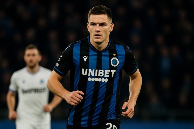 Christos Tzolis in actie voor Club Brugge tijdens een wedstrijd