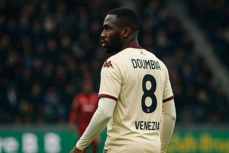 Issa Doumbia in actie voor Venezia tijdens een competitiewedstrijd
