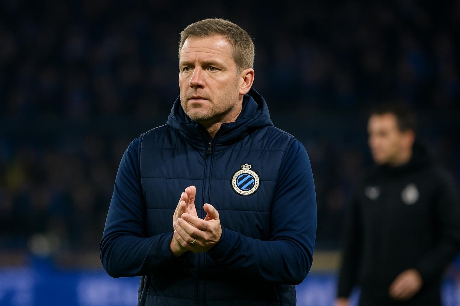 Nicky Hayen langs de zijlijn tijdens een wedstrijd van Club Brugge