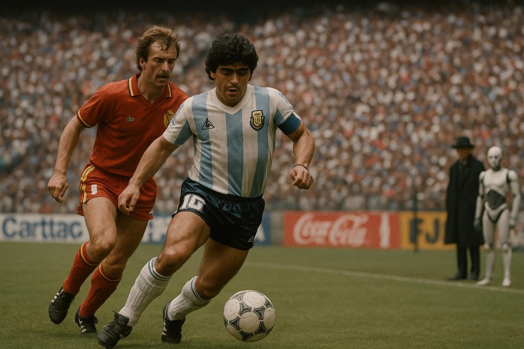 mexico-86-rode-duivels-land-vergeet-dat-het-klein-was Rode Duivels in rood shirt op WK 1986 in Mexicaans stadion