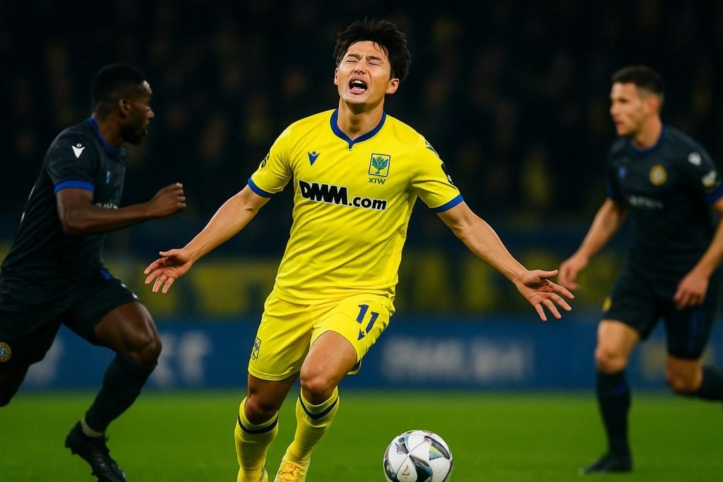 gote-mist-enorme-kans-stvv-anderslecht-huurling Keisuke Goto in actie voor STVV tijdens de wedstrijd tegen KV Mechelen