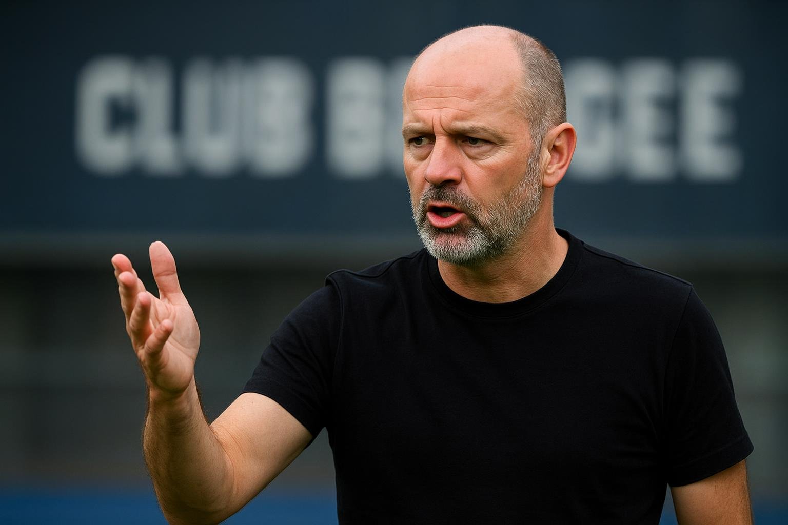 Voorzitter Bart Verhaeghe van Club Brugge in gespannen sfeer langs het veld