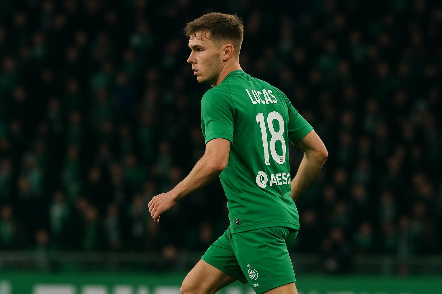 Lucas Stassin in actie voor Saint-Étienne tijdens een wedstrijd