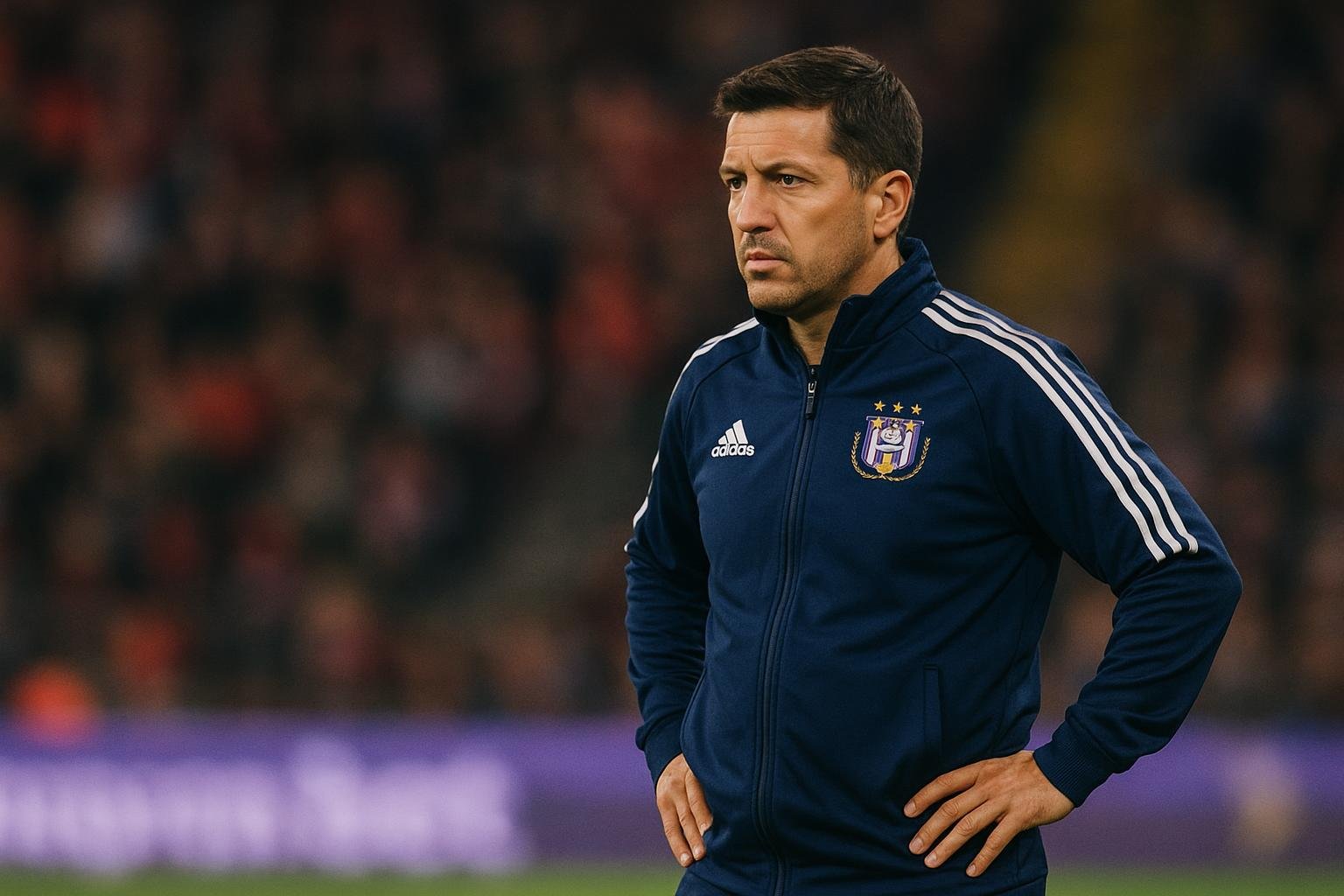 Besnik Hasi langs de lijn bij een wedstrijd van Anderlecht