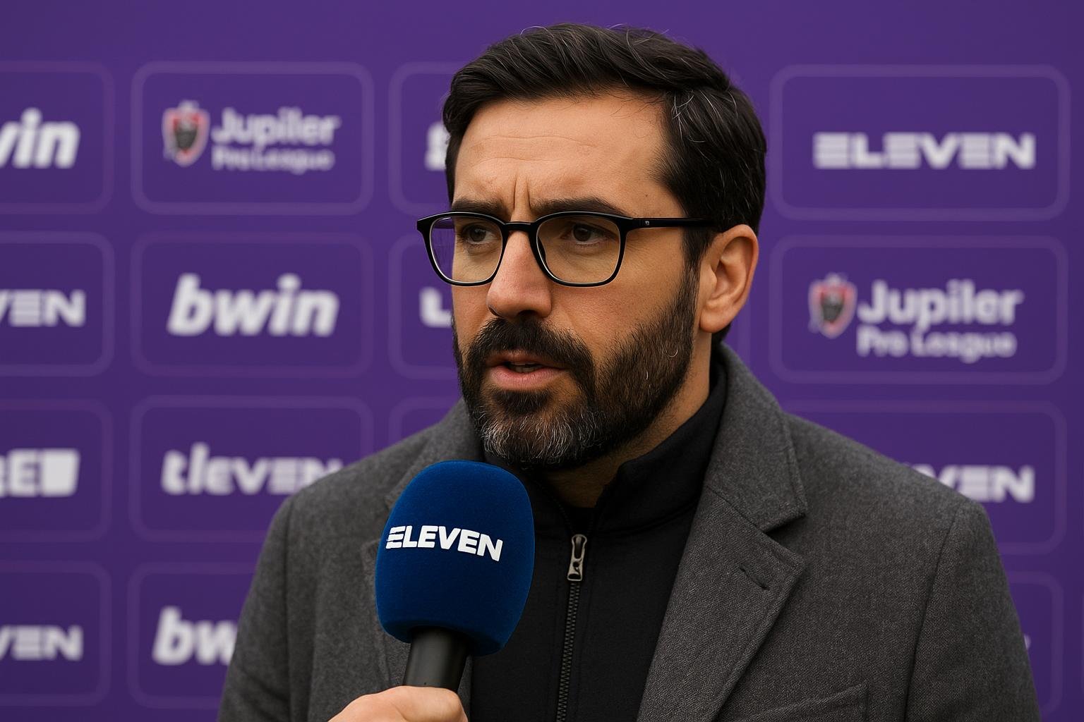 Trainer Hernán Losada in de clubkleuren van Apollon Limassol langs het veld