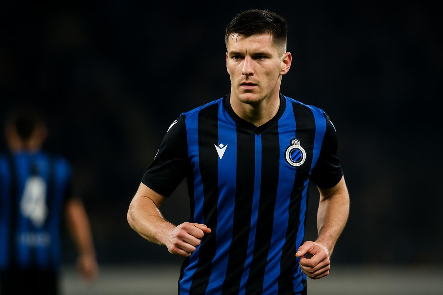 Christos Tzolis in actie voor Club Brugge tijdens een competitiewedstrijd