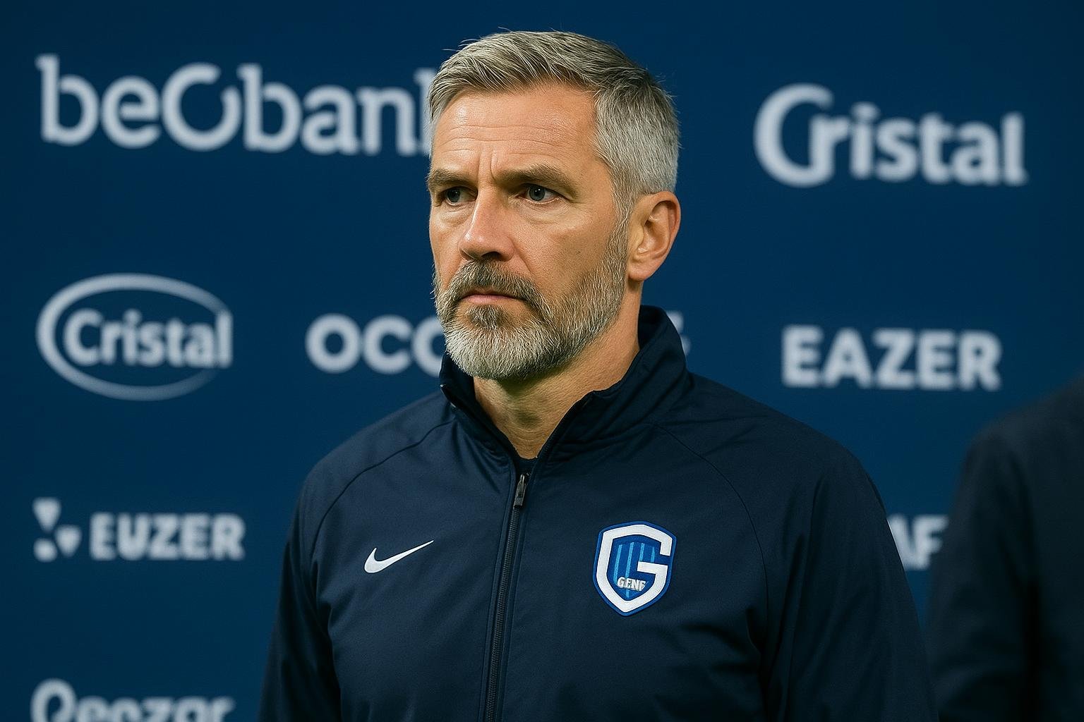 Nicky Hayen geconcentreerd langs de lijn bij KRC Genk