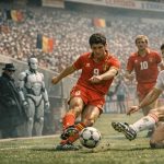 Nostalgische wedstrijdsfeer in een stadion bij een WK-match uit de jaren 80