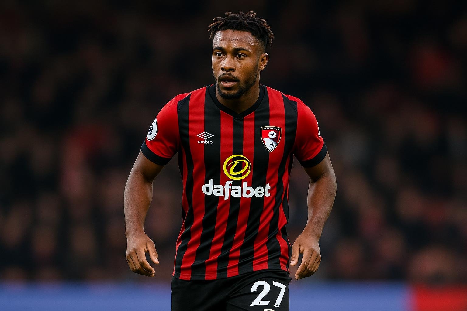 Antoine Semenyo in actie voor AFC Bournemouth tijdens een wedstrijd