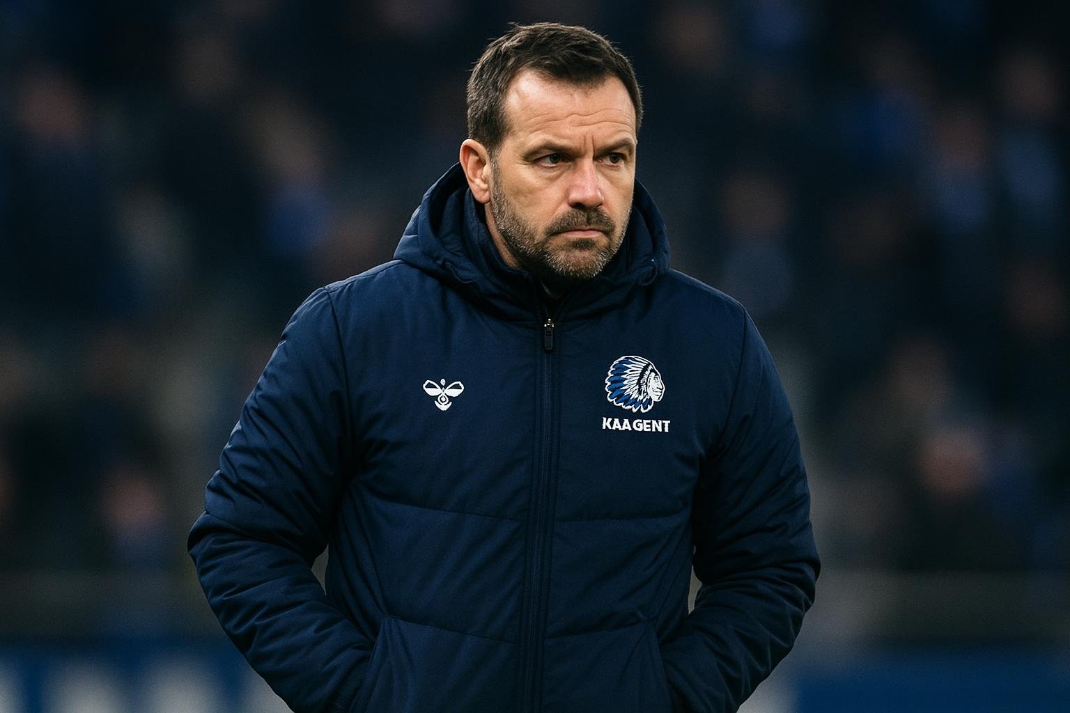 Rik De Mil langs de lijn bij KAA Gent tijdens een wedstrijd
