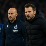 Ivan Leko en Dévy Rigaux in gesprek langs het veld bij Club Brugge