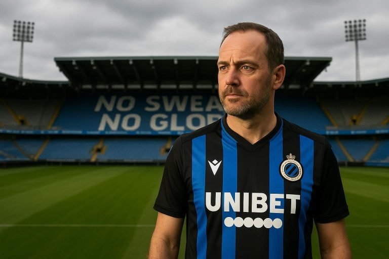 Zicht op het stadion van Club Brugge tijdens een avondwedstrijd