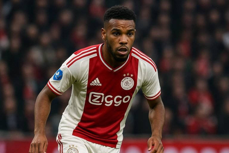 Anonieme linksback in actie tijdens een wedstrijd van Ajax