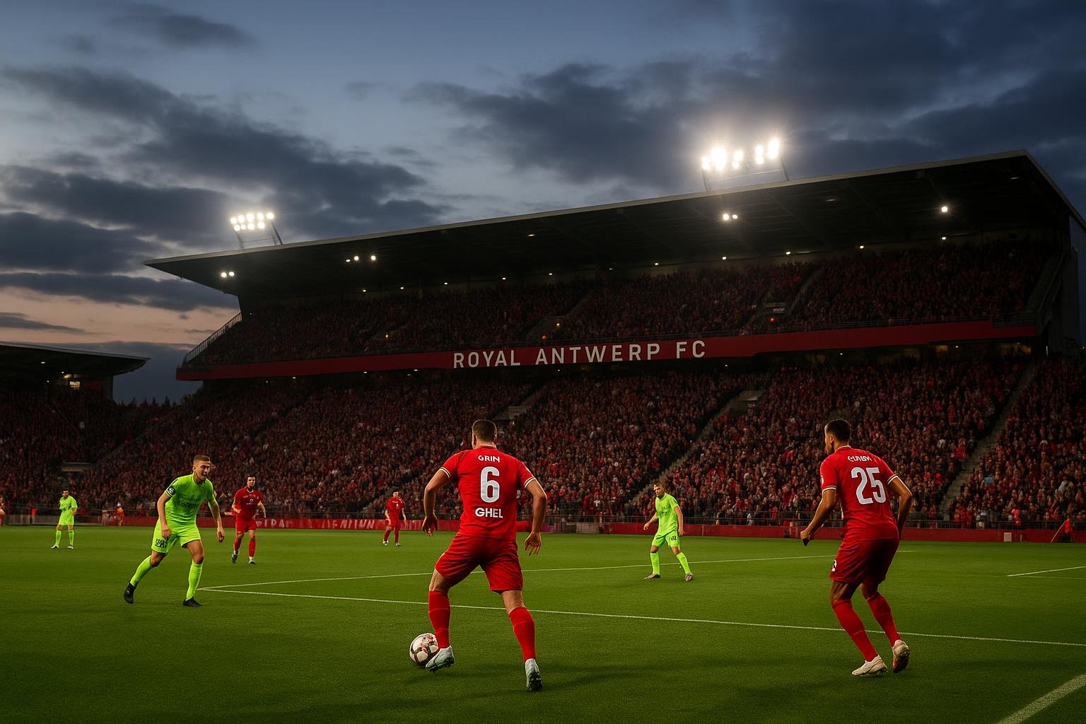 Overzichtsbeeld van een thuiswedstrijd van Royal Antwerp FC in het stadion