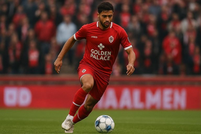 Middenvelder van Royal Antwerp FC in actie tijdens een wedstrijd