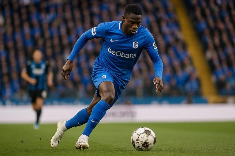 KRC Genk-speler in actie tijdens een competitiewedstrijd