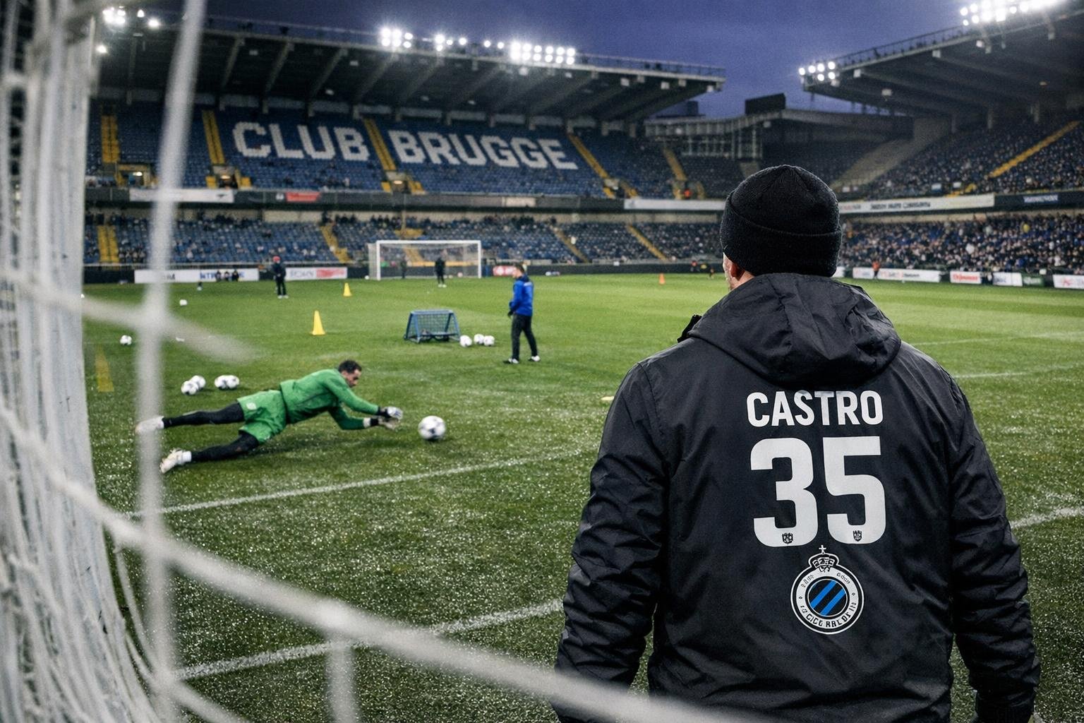 Doelman van Club Brugge tijdens een trainingsmoment in het stadion