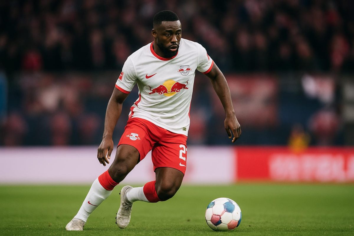 Yan Diomande in actie voor RB Leipzig tijdens een wedstrijd