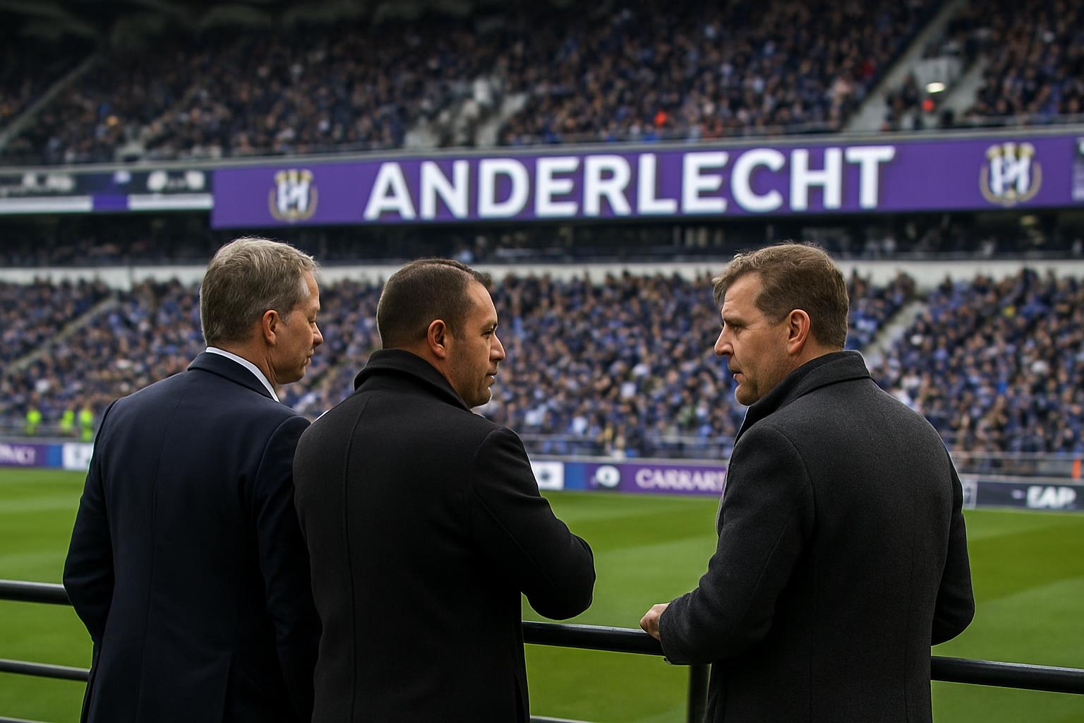 Bestuursleden van Anderlecht in gesprek in het stadion