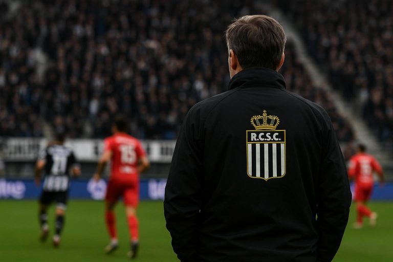 Interim-trainer Hans Cornelis langs de lijn bij Sporting Charleroi