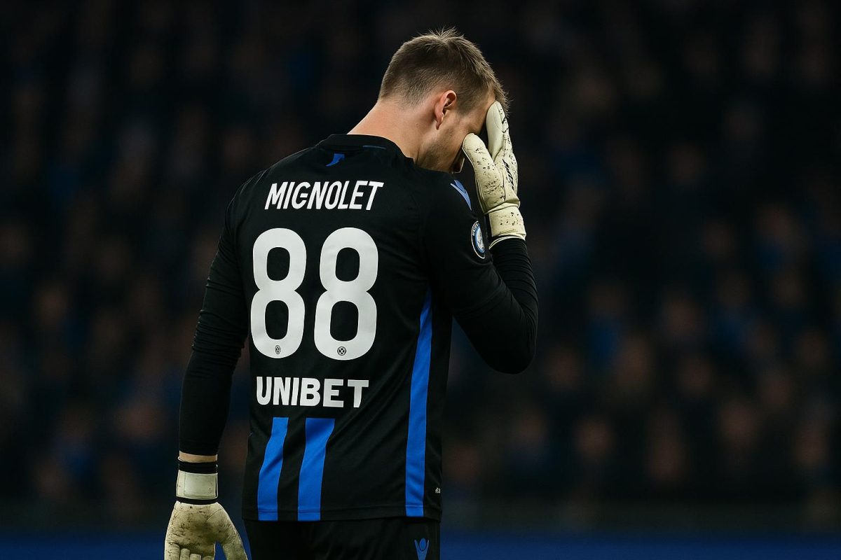 Teleurgestelde Simon Mignolet bij Club Brugge tijdens een wedstrijd