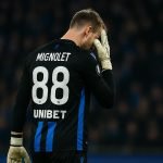 Teleurgestelde Simon Mignolet bij Club Brugge tijdens een wedstrijd