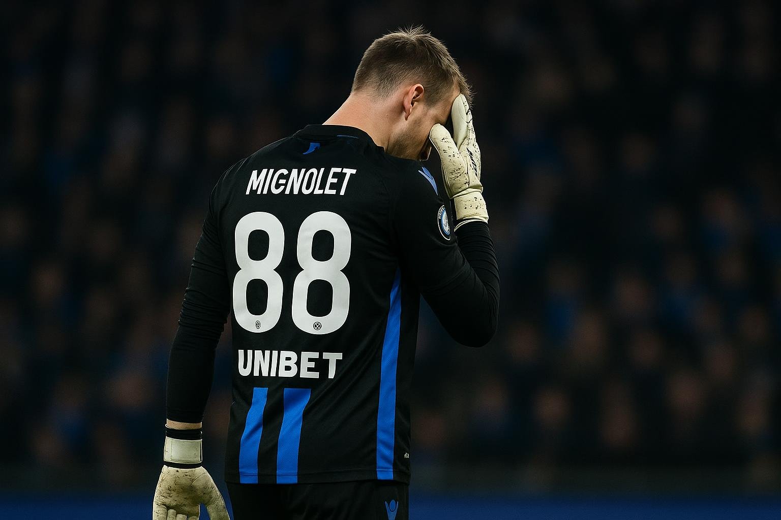 Teleurgestelde Simon Mignolet bij Club Brugge tijdens een wedstrijd