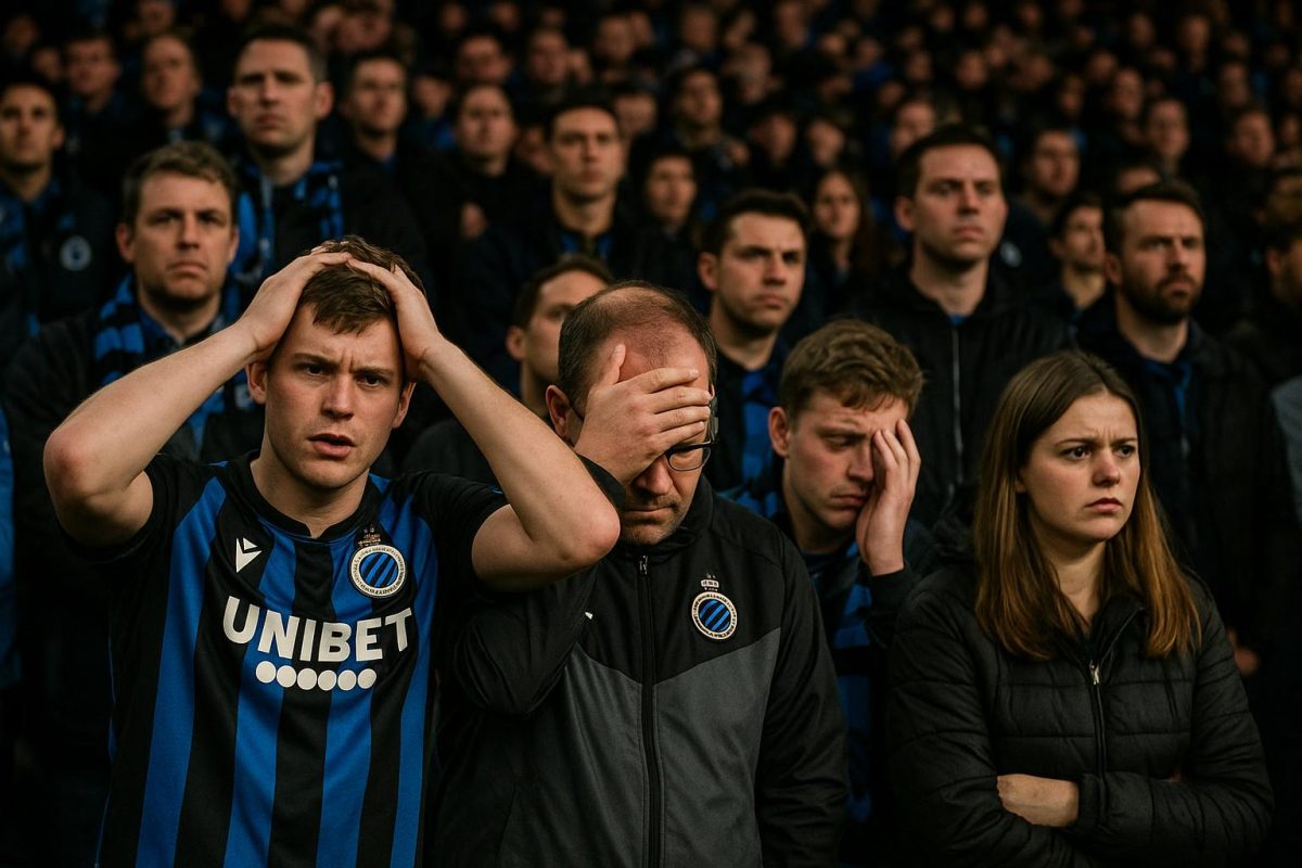 Teleurgestelde fans van Club Brugge op de tribunes na verlies tegen Arsenal