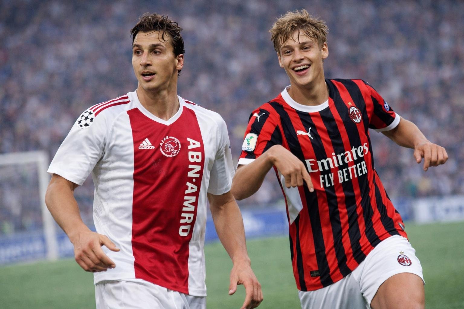 Zlatan Ibrahimovic als speler van PSG en Maximilian Ibrahimovic als speler van AC Milan