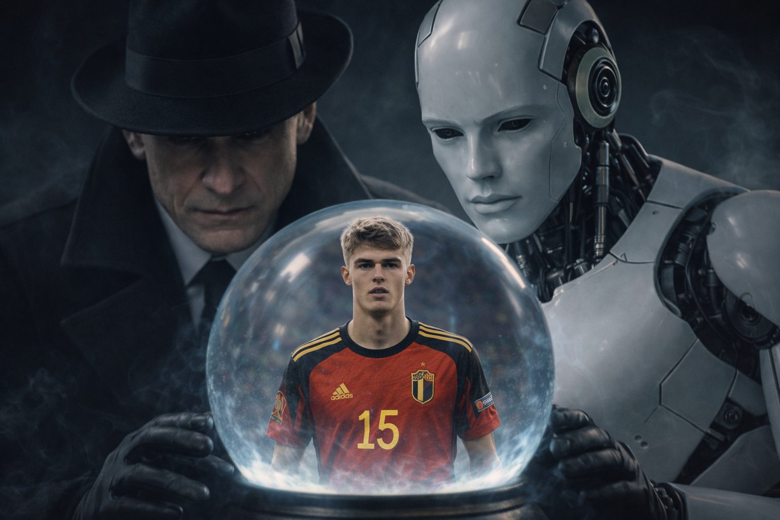 De Scout & Spion van VoetbalFocus kijken in een Glazen Bol naar Charles De Ketelaere