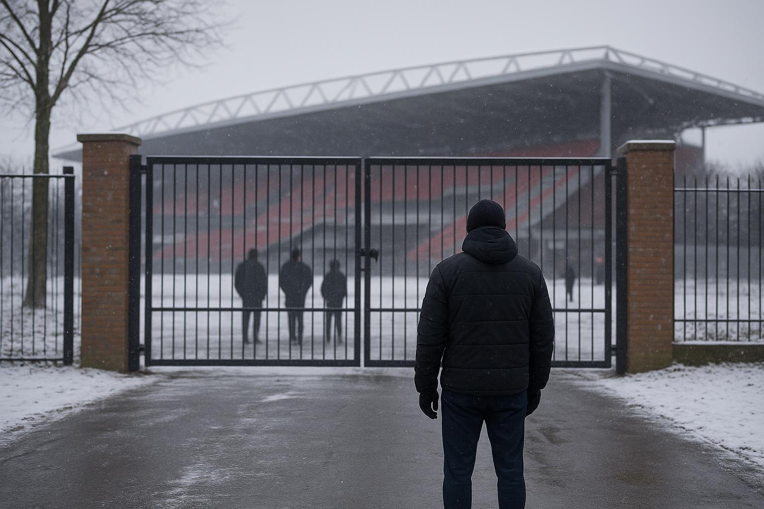 Sfeerbeeld in en rond het Lotto Park tijdens de wintermercato, met focus op transfercontext zonder herkenbare gezichten.