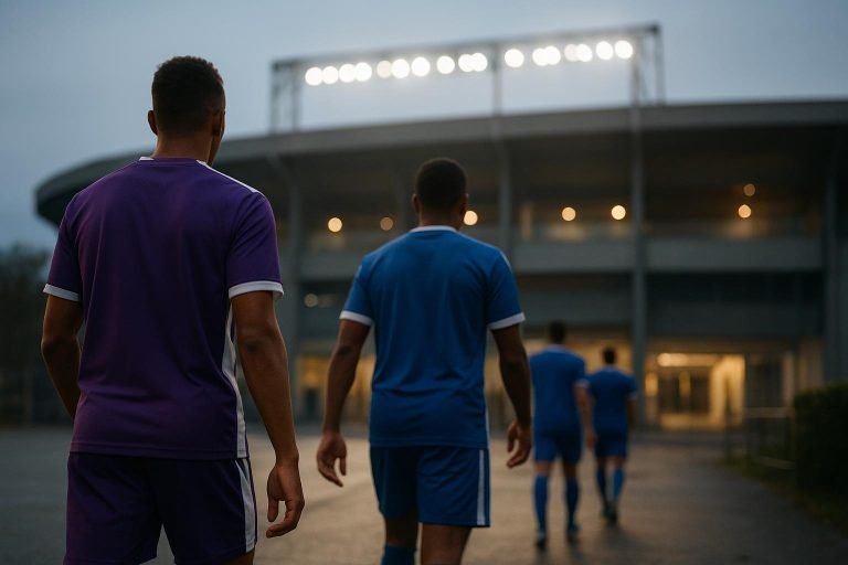 Sfeerbeeld rond het Lotto Park met focus op transfercontext zonder herkenbare gezichten