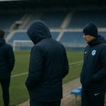 Sfeerbeeld op training bij KRC Genk tijdens de winterperiode, met spelers op de achtergrond