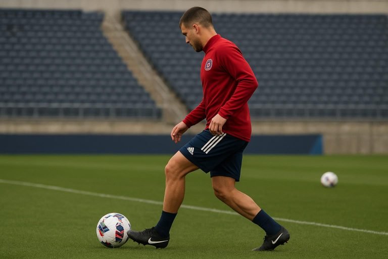 Hugo Cuypers in Chicago Fire-context op een trainingsveld