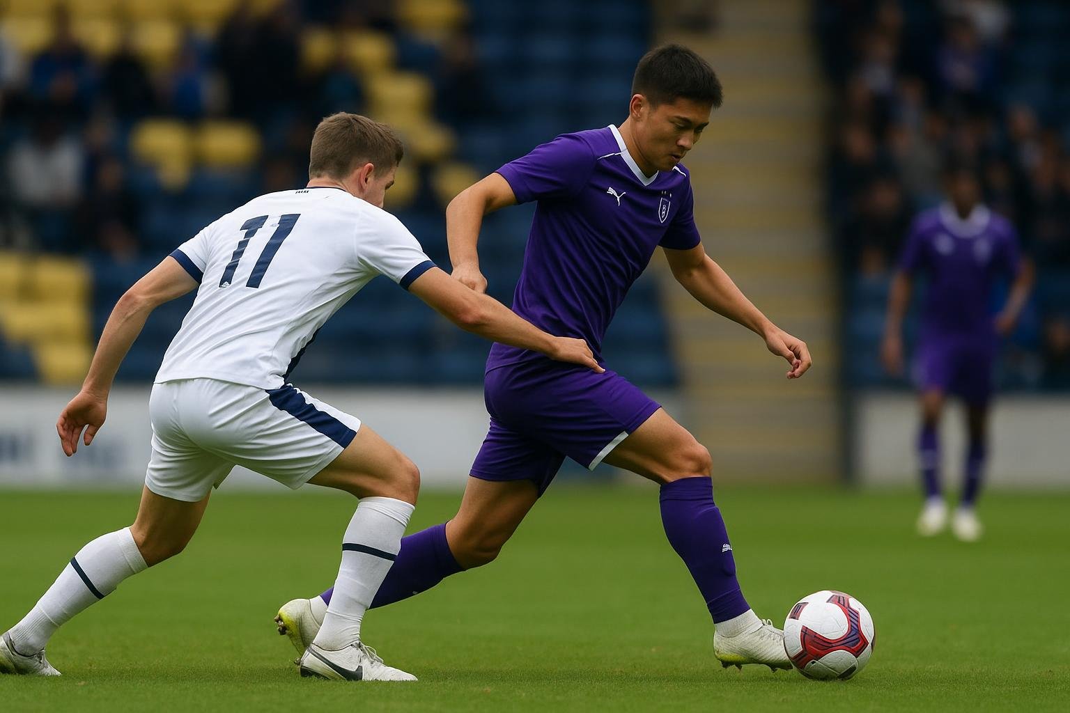Spelmoment tussen Leeds United en de RSCA Futures in de Premier League International Cup