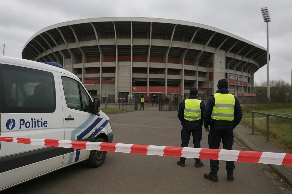 Sfeerbeeld aan Stadion Galgenwaard met politie-aanwezigheid na incidenten bij FC Utrecht tegen KRC Genk.