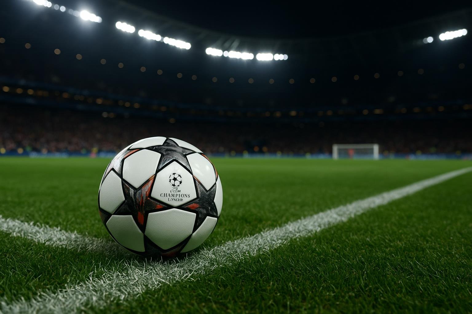 Champions League-sfeerbeeld in een stadion, zonder herkenbare gezichten
