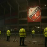 Sfeerbeeld aan het stadion van FC Utrecht na ongeregeldheden rond het bezoekersvak tegen KRC Genk